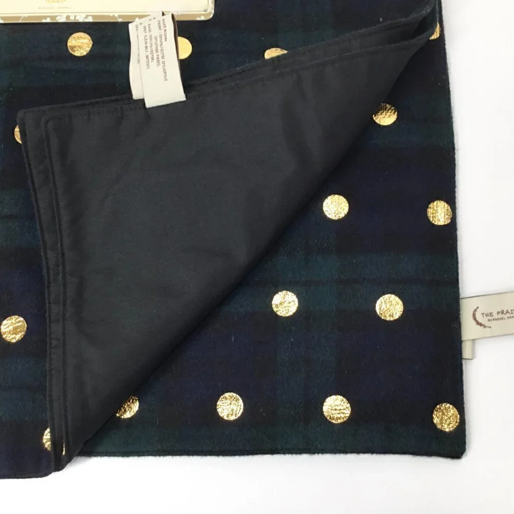 The Prairie Placemats NWT by Rachel Ashwell NEW Set of 4 Plaid Gold Polka Dot